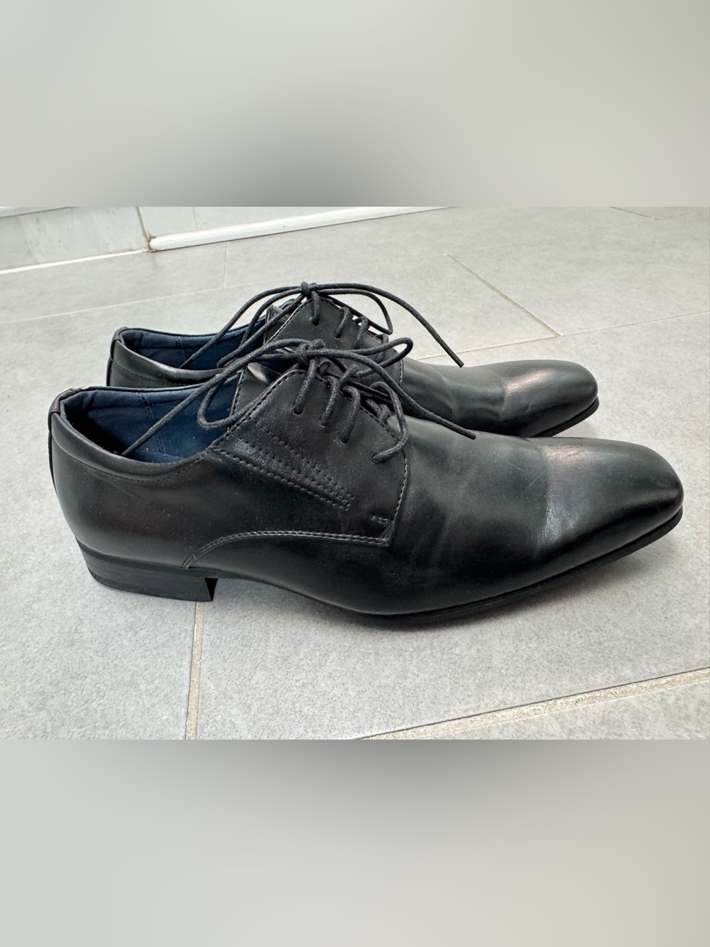 Men's Black Leather Derby Dress Shoes - Classic Lace-Up